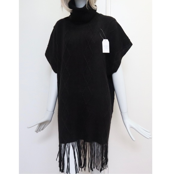 Time and Tru Cable Knit Black Poncho